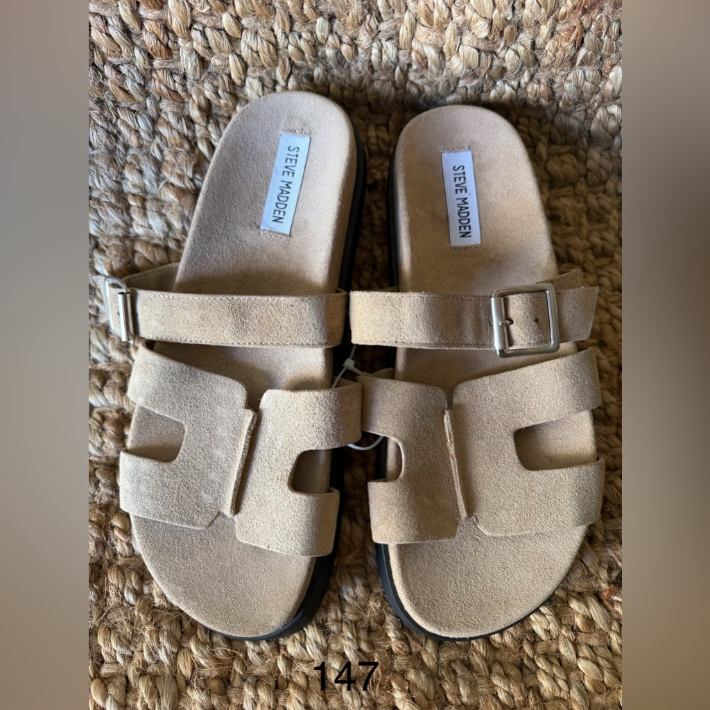 Steve Madden Mayven Suede Slide Sandals Taupe 9.5 Neutral Tropical Resort Cruise